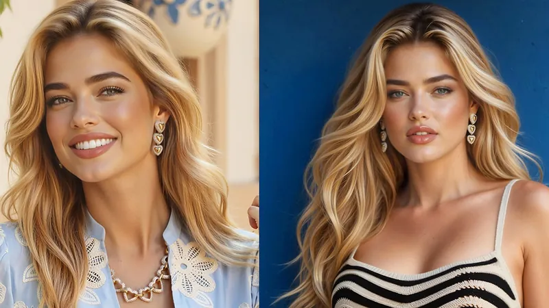 Two portraits of a smiling blonde woman, shown as examples of AI-generated models